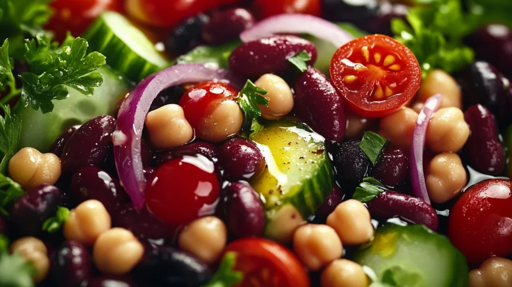 cherry tomatoes, cucumbers, red onions, and fresh parsley with olive oil dressing.